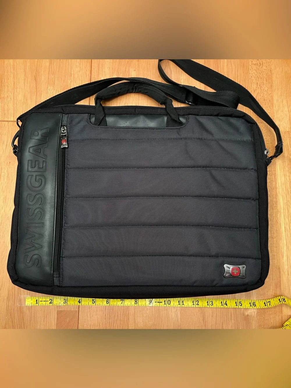 SwissGear Black Quilted Laptop Messenger Bag with Shoulder Strap
